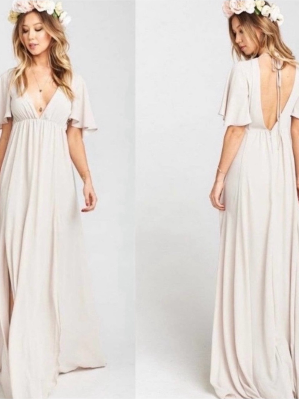 SMYM Backless V-Neck Maxi Dress in Cream